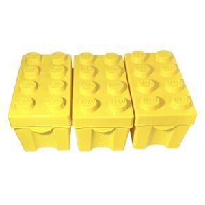 2012 Lego Set of 3 Classic Yellow Brick Designed Storage Bin Tote Boxes 14”X7”